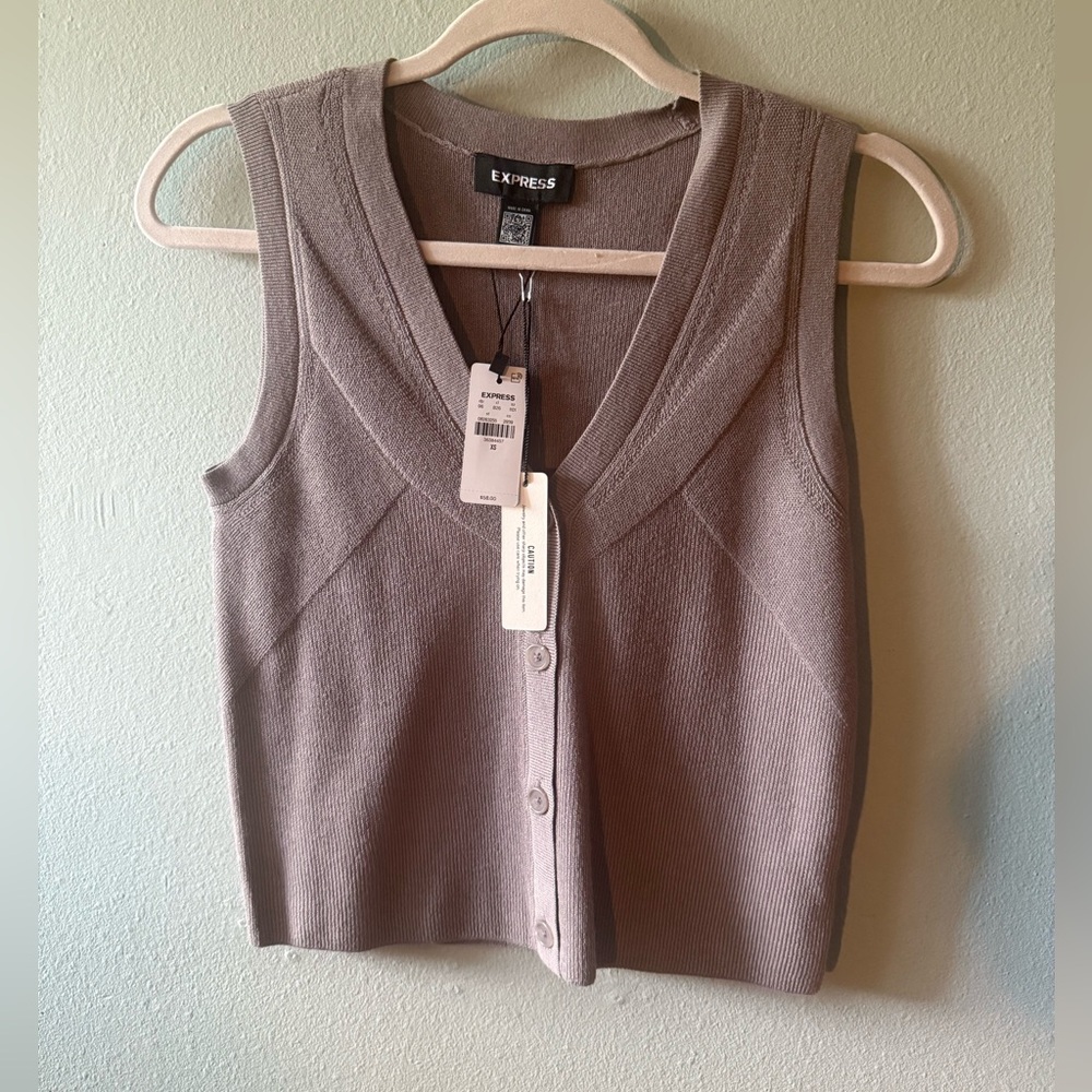 Express Beige Sleeveless Sweater Vest